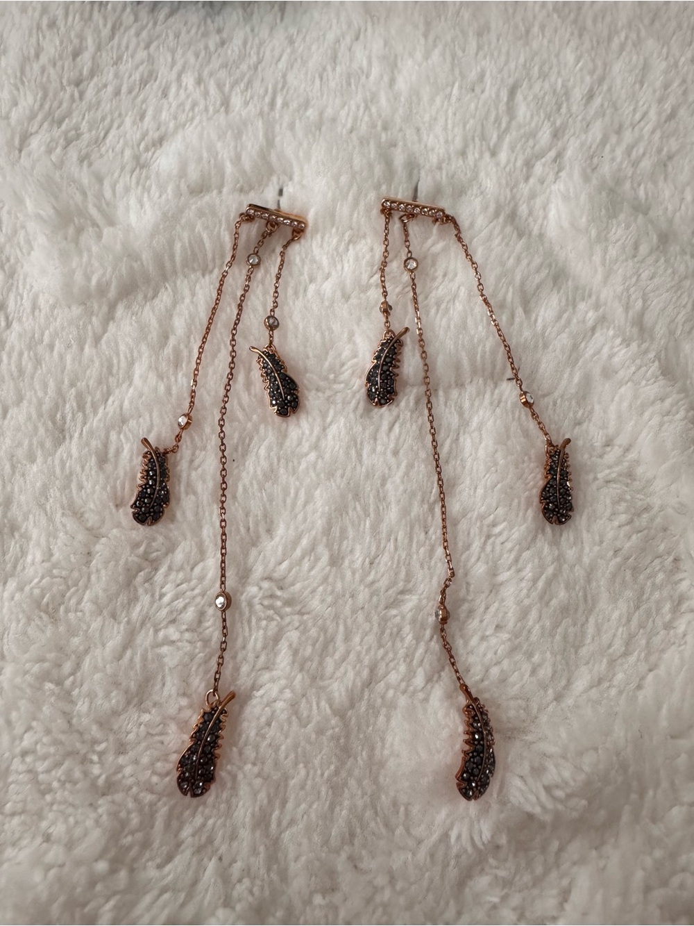 Rose Gold Plated Feather Drop Earrings